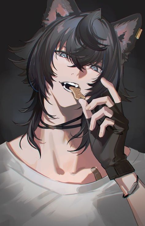 Wolf Human Hybrid Art, Werewolf Male Art, Wolf People, Black Hair Boy, Wolf Hybrid, Wolf Character, Hybrid Art, Anime Demon Boy, Anime Black Hair