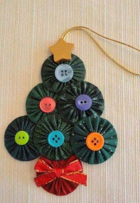 Yoyo Crafts, Fabric Decoration, Ribbon Sewing, Fabric Tree, Fabric Christmas Trees, Ornament Ideas, Fabric Ornaments, Fabric Christmas Ornaments, Christmas Ornament Crafts