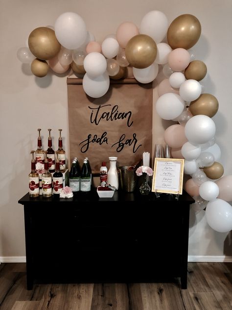 Italian Soda Station, Soda Bar Graduation Party, Italian Soda Bar Drink Stations, Italian Soda Bar Wedding, Wedding Soda Bar, Soda Bar Drink Stations, Soda Bar Party, Soda Bar Ideas, Coffee Bar For Party