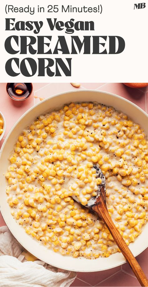 Undetectably vegan creamed corn that’s rich, lightly sweet, and perfectly seasoned. An easy-to-make holiday side with just 7 ingredients and 25 minutes required. Vegan Cream Corn, Vegan Creamed Corn, Bbq Baked Beans, Cream Corn, Vegan Holiday Recipes, Buttered Corn, Holiday Sides, Vegan Holiday, Vegan Cream