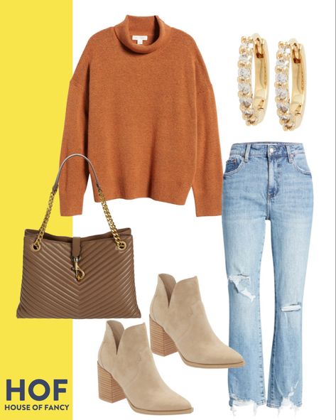 Cozy fall outfit idea Burnt Orange Sweater Outfit, Burnt Orange Outfit, Orange Sweater Outfit, Well Dressed Life Wardrobe Challenge, Saturday Fashion, The Well Dressed Life, Sweater With Jeans, Orange Boots, Wardrobe Challenge