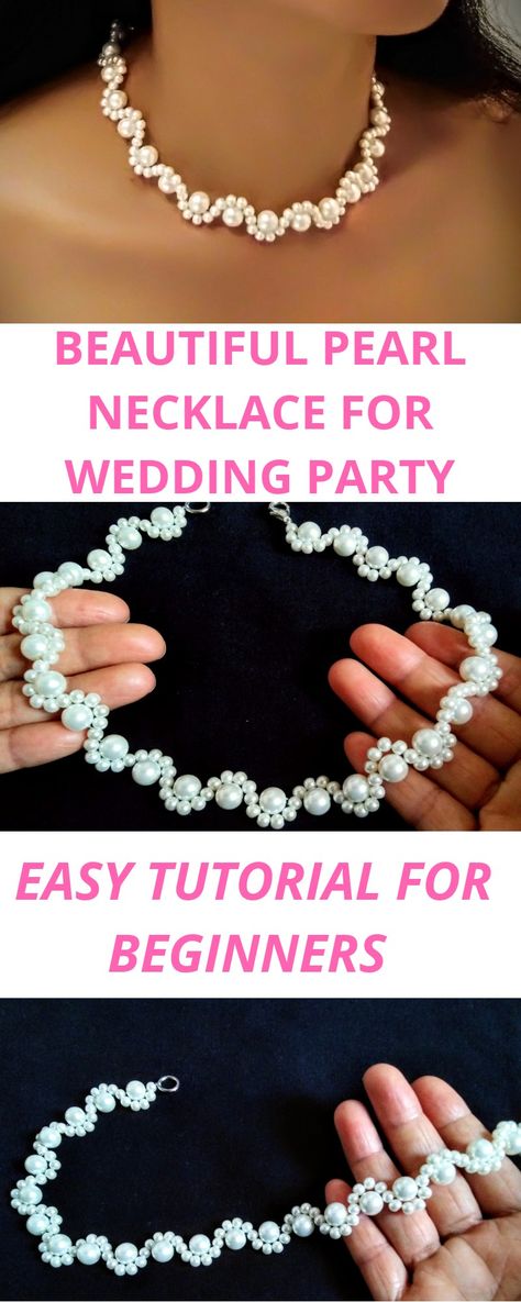 How To Wear A Pearl Necklace, Make Pearl Necklace, Diy Wedding Jewelry, Necklaces Tutorial, Pearl Necklace Tutorial, Diy Necklace Designs, Diy Pearl Jewelry, Choker Necklace Wedding, Diy Pearl Necklace