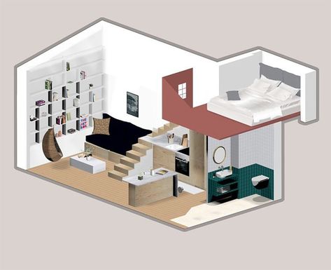 Loft House Design, Living Room Plan, Mini Loft, Small Cottage Homes, Small Apartment Interior, Micro House, Modern Tiny House, Tiny House Movement, Loft House