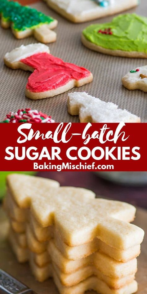 This Small Batch of Cut-out Sugar Cookies recipe makes one-dozen sugar cookies and is quick and easy, with no dough chilling time required! Sugar Cookie Recipe Small Batch, Small Batch Sugar Cookies, Small Batch Cookie Recipe, Small Batch Cookies, Small Batch Baking, Perfect Sugar Cookies, Sugar Cookie Recipe Easy, Easy Sugar Cookies, Cutout Sugar Cookies