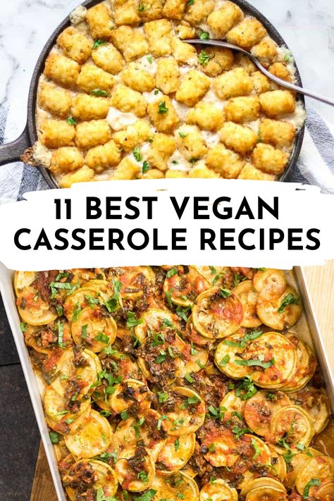 Check out these best vegan casserole recipes. Learn how to make a healthy vegan caserole that you will love! These are 11 delicious vegan casseroles you make right at home. Easy vegan casseroles for dinners, Thanksgiving, and more! Vegan Casserole Thanksgiving, Vegan For A Crowd Easy Recipes, Vegetarian Fall Casseroles, Vegan Dinner Casserole Recipes, Vegan Bean Casserole, Vegan Vegetable Bake Recipes, Vegan Casseroles Plant Based, Vegan Entrees Easy, Easy Vegan Dishes For A Party