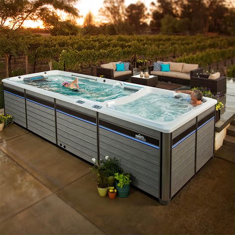 Swim Spa Landscaping, Outdoor Swim Spa, Spa Landscaping, Endless Pools, Exercise Pool, Swim Spas, Endless Pool, Hot Tub Backyard, Swim Spa