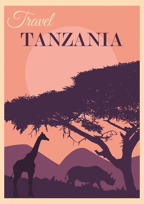 Tanzania, Africa Travel Poster Free Stock Photo - Public Domain Pictures South Africa Wallpaper, Tanzania Culture, Festival Illustration, Tanzania Africa, Acacia Tree, Free Printable Wall Art, Pink Sunset, Africa Travel, View Image