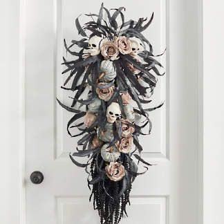 Skull Wreath, Wreath Garland, Whimsical Wreaths, Halloween Wreaths, Door Swag, Wreath Hanger, Gothic Skull, Grandin Road, Halloween Craft