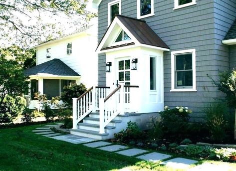 Enclosed Porch Exterior, Mudroom Addition Exterior, Porch To Mudroom, Portico Ideas, Addition Exterior, Door Portico, Enclosed Front Porches, Mudroom Addition, Front Porch Addition