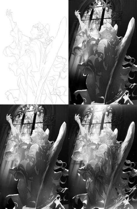 Value Digital Painting, Value Reference, Greyscale Art, Grayscale Illustration, Value Study, Value Drawing, Value Painting, Grayscale Art, Color Tutorial