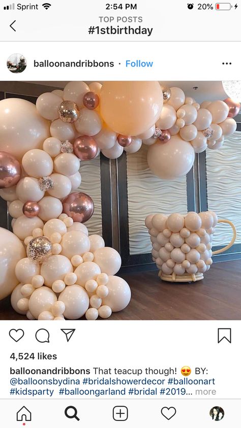 Tea Party Balloon Garland, Tea Party Balloon Arch, Balloon Baby Shower Centerpieces, Balloons Ideas, Coffee Party, Bridal Shower Inspiration, Tea Party Theme, Balloon Ideas, Coffee Theme