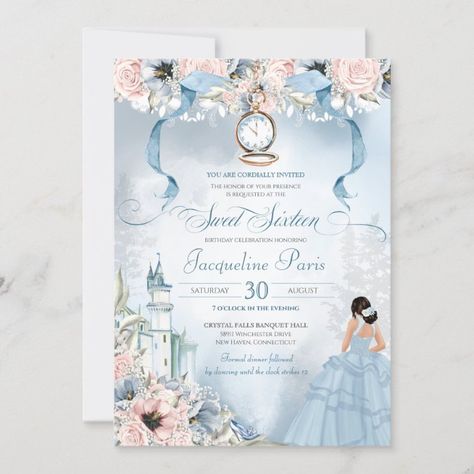 Cinderella Fairy Tale Princess Sweet 16 Birthday I Invitation - tap/click to get yours right now! #Invitation #cinderella, #princess, #blue, #pink, #castle, Sweet 16 Cinderella Theme, Cinderella Fairy Tale, Cinderella Quinceanera Themes, Cinderella Sweet 16, Princess Sweet 16, Cinderella Quinceanera, Cinderella Invitations, Fairy Tale Princess, Cinderella Theme