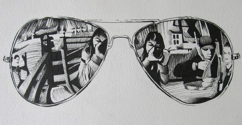 https://flic.kr/p/3Khq2z | Sunglasses | Drawing made with my Staedtler Pigmentliners (0.05, 0.2 and 0.6 mm nib size) Drawing Sunglasses, Sunglasses Drawing, Reflection Drawing, Reflective Sunglasses, Reflection Art, Cool Shades, Cat Eyes, Cool Sunglasses, Aviator Sunglasses