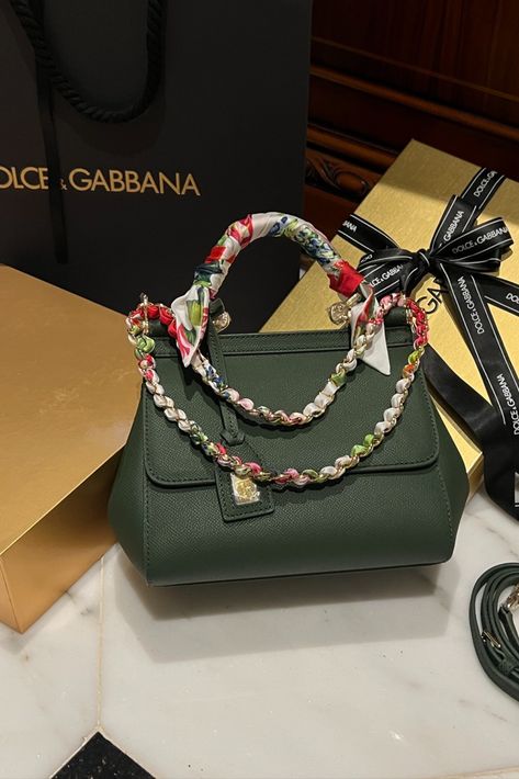 #okify #bagsall #bag Luxury Handmade Green Bag, Olive Luxury Bag, Luxury Embroidered Green Bag, Dolce And Gabbana Sicily Bag, Luxury Green Bags With Silver-tone Hardware, Green Bag, Sicily, Dolce And Gabbana, Green