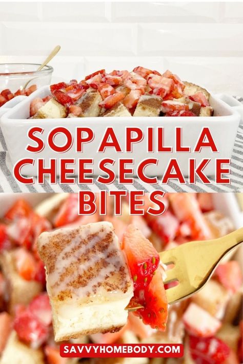 These Sopapilla Cheesecake Bites have a creamy filling surrounded by flaky crescent roll sprinkled cinnamon sugar. Topped with fresh strawberries and a drizzle of creamy condensed milk. Aka Churro Cheesecake Bites, you’ll love them. Mini Churro Cheesecake Bites, Sopapilla Cheesecake Bites, Churro Cheesecake Bites, Churro Bites, Mini Cheesecake Bites, Delicious Strawberry Cake, Sopapilla Cheesecake, Strawberry Cheesecake Bites, Lemon Blueberry Cheesecake