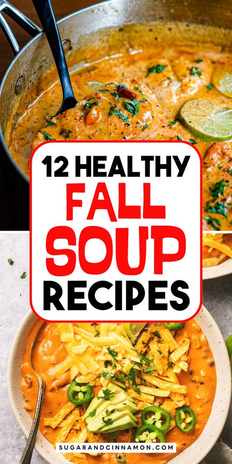 🍁🥄 Fall in love with soup again! Our collection of fall soup recipes features everything from rich, creamy blends to hearty vegetable stews. Perfect for chilly days and nights, these recipes will become your go-to comfort food. Save this pin and get cooking with the best of fall! 🍂💛 Fall Soup And Chili Recipes, Fall Easy Soup Recipes, Healthy Fall Soups Crock Pots, Roasted Fall Vegetable Soup, Appetizer Soup Light, Easy Fall Soup Recipes Vegetarian, Best Autumn Soup Recipes, Cheap Healthy Soup Recipes, Healthy Hearty Soup Recipes