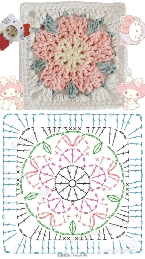 Crochet Flower Granny Square, Crochet Flower Granny Square Pattern, Flower Granny Square, Granny Square Crochet Patterns Free, Crochet Tutorial Pattern, Crochet Stitches Diagram, Crochet Stitches Guide, Pola Amigurumi, Crochet Motif Patterns