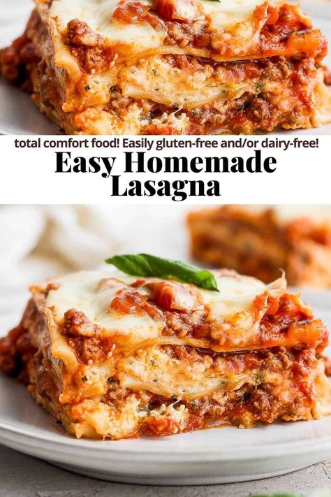 Easy Homemade Lasagna - an absolutely delicious, straight-forward homemade lasagna recipe with meat sauce! #homemadelasagna #easyhomemadelasagna #homemadelasagnarecipe #homemadelasagnarecipeeasy #homemadelasagnarecipericotta Lasange Recipe, Lasagna Meat Sauce, Quick Lasagna, Lasagna With Meat Sauce, Homemade Lasagna Recipe, Easy Homemade Lasagna, Homemade Lasagna Recipes, Wooden Skillet, Lasagna Recipe With Ricotta