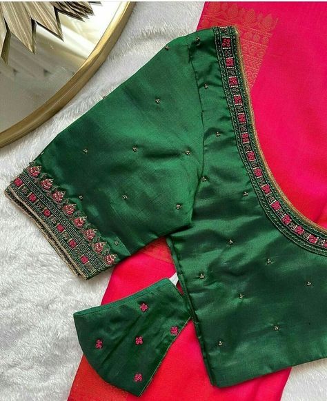 Work Blouse Hand Designs, Green Blouse Designs, Blouse Maggam Work, Maggam Work Blouse, Blouse Ideas, Maggam Work Designs, Simple Work, Latest Model Blouse Designs, Cutwork Blouse Designs