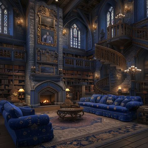 Fantasy Home Aesthetic, Fantasy Common Room, Hogwarts Common Rooms Ravenclaw, Hogwarts Ravenclaw Common Room, Ravenclaw Common Room Hogwarts Legacy, Raven Claw Common Room, Ravenclaw Library, Ravenclaw Common Room Bedrooms, Hogwarts Castle Interior