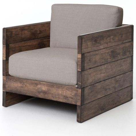 Purchase the Franklin Chair and get free shipping Weathered planked sides and a boxy shape offer statement-making style and casual comfort for your living or family room. The Franklin Chair has a neutral linen seat, reclaimed oak and acid-washed iron strapping along each arm. Franklin chair. 30.5"W x 33"D x 25.5"H Rustic Accent Chair, Rustic Armchair, Wooden Accent Chair, Minimalist Chair, Oak Armchair, Wooden Pallet Furniture, Oak Chair, Rustic Lodge, Interior Modern