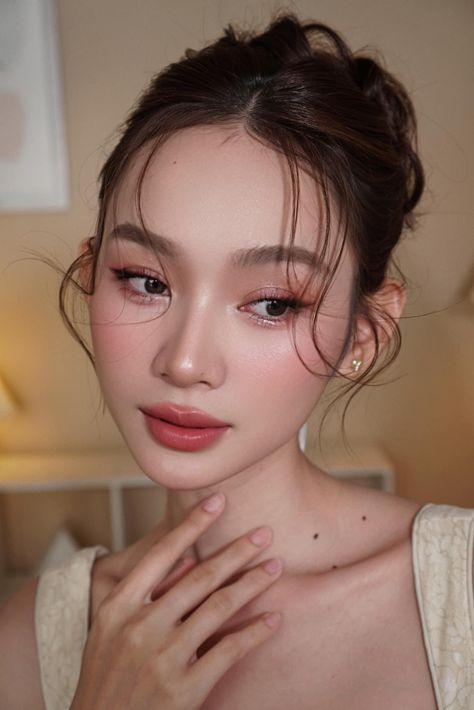 Bride Makeup Korean, Korean Wedding Makeup Look, Blush Wedding Makeup, Chinese Bride Makeup, Graduation Look Makeup, Bride Makeup Asian, Korean Wedding Makeup, Heart Face Makeup, Business Makeup