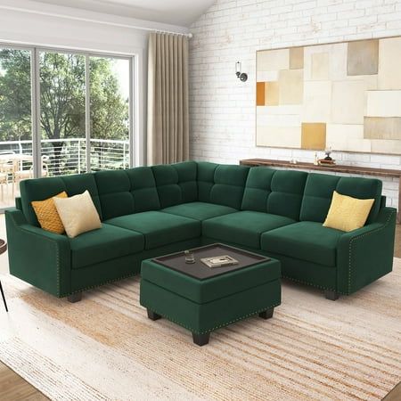 Beautiful Couches Sofas, Green Velvet Chair Living Room, Corner Sofa Design Living Rooms, L Sofa Living Room, Loft Bungalow, Modular Packaging, L Shape Sofa Living Room, Velvet Chairs Living Room, L Shaped Sofa Designs