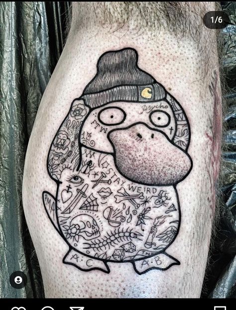 Tattoo With Tattoos, Studio Tattoo, Drawing Ideas List, Pokemon Tattoo, Back Tattoos For Guys, Old Tattoos, Classic Tattoo, Funny Tattoos, Cartoon Tattoos