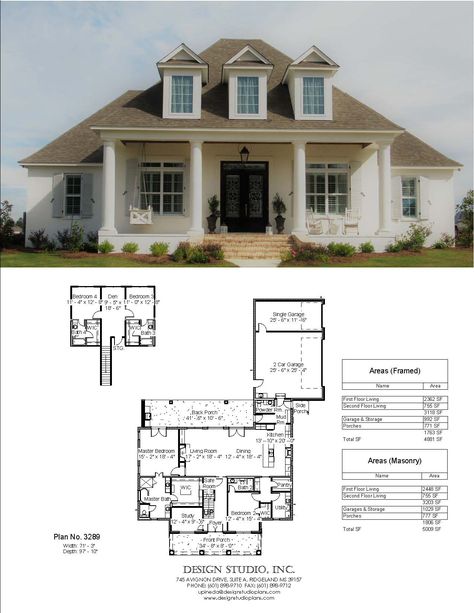 White Column House, Southern Colonial Exterior, Traditional Southern House Plans, Functional Floor Plans, Creole House Plans, Traditional Southern Home Exterior, Southern Brick Homes, Southern House Plans With Porch, Southern Home Design