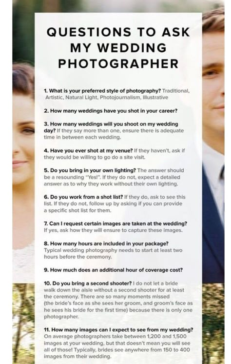 Questions To Ask Your Wedding Photographer #Various #Musely #Tip Wedding Photographer Questions, Wedding Photography Shot List, Wedding Photography Marketing, Wedding Planning Help, Wedding Photography List, Purple And Green Wedding, Wedding Questions, Cinderella Wedding, Wedding Song