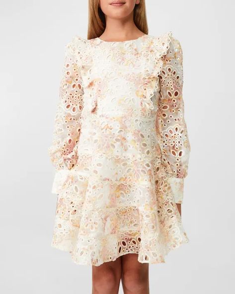 K1X4X Bardot Junior Girl's Miley Embroidered Tiered Dress, Size 7-14 Junior Girls Clothing, Bardot Junior, Girls Special Occasion Dresses, White Flower Girl Dresses, Flower Girl Dress Lace, Special Occasion Outfits, Jewel Neckline, Embroidered Details, Tiered Skirt