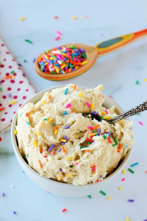 Edible sugar cookie dough is a perfectly sweet treat to enjoy anytime - no baking needed! Follow our quick and easy recipe to make raw eggless funfetti sugar cookie dough that tastes JUST like your favorite cookies with sprinkles. Or you can totally customize this snack or dessert with nearly any extra goodies you like! #ediblecookiedough #sugarcookies #sugarcookiedough #rawcookiedough #ediblesugarcookiedough #ediblerawcookiedough #funfetticookiedough Sugar Cookie Dough Edible, Edible Sugar Cookie Dough Recipe, Funfetti Edible Cookie Dough, Edible Raw Cookie Dough, Baking Without Butter, Cookie Dough Edible, Funfetti Cookie Dough, Cookie Dough For One, Edible Sugar Cookie Dough