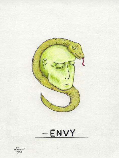 7 Deadly Sins Illustration, Envy Art Seven Deadly Sins, Envy Deadly Sin, Envy Illustration, 7 Sins Illustration, Envy Drawing, Envy Sin, Jealousy Drawing, Seven Deadly Sins Art