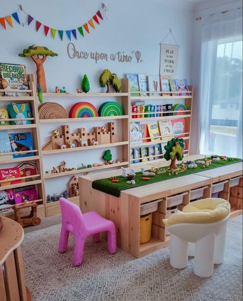 Small Playroom, Indoor Playroom, Bedroom Wall Decor Ideas, Daycare Design, Kids Rooms Inspo, Living Room Playroom, Daycare Room, Baby Playroom, Montessori Playroom