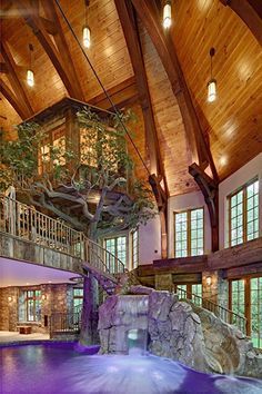 Indoor Tree House, Animal Enclosures, Building A Treehouse, Tree House Diy, Indoor Pools, Indoor Tree, Indoor Trees, House Photos, Dream Pools