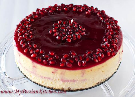 Pomegranate Recipes Dessert, Pomegranate Cheesecake, Pomegranate Dessert, Pomegranate Syrup, Persian Desserts, Chai Cake, Persian Kitchen, Best Food Gifts, Pomegranate Recipes