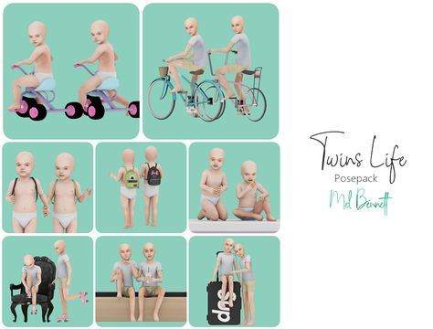 Sims 4 Twins Life Posepack Sims 4 Twins, Twin Poses, Sims4 Poses, Toddler Bicycle, Twins Posing, Sims 4 Couple Poses, Toddler Poses, Ts4 Poses, Sims 4 Piercings