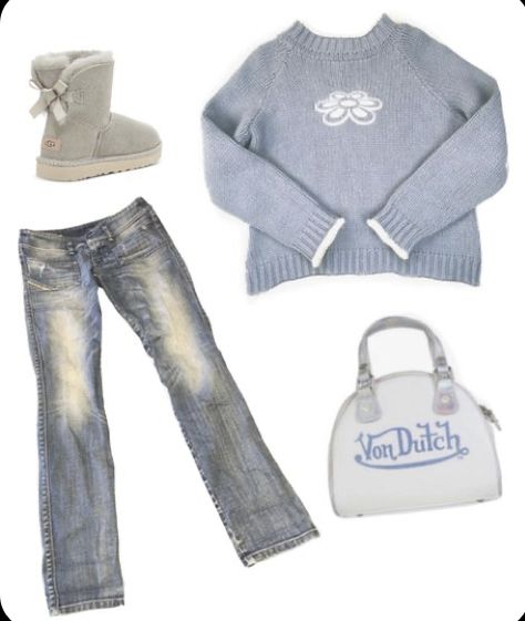 Winter Outfit Layout, Y2k Outfits Winter, Y2k Light Blue, Downtown Outfits, Outfit Layout, Outfit Collage, 2000s Fashion Outfits, Y2k Outfits, Outfits Winter