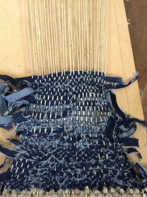 Denim Treatments, Denim Textiles, Denim Weaving, Textile Experimentation, Manipulating Fabric Denim, Woven Installation, Textile Experiments, Pollution Textiles, Recycled Fabric Art