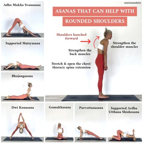 Yoga poses for rounded shoulders Yin Yoga Shoulder Openers, Yoga Poses For Rounded Shoulders, Chest Opening Yoga Poses, Yoga Rounded Shoulders, Chest Openers Yoga, Open Chest Yoga, Yoga Thoracic Spine, Yoga Poses For Shoulders, Shoulder Openers Yoga