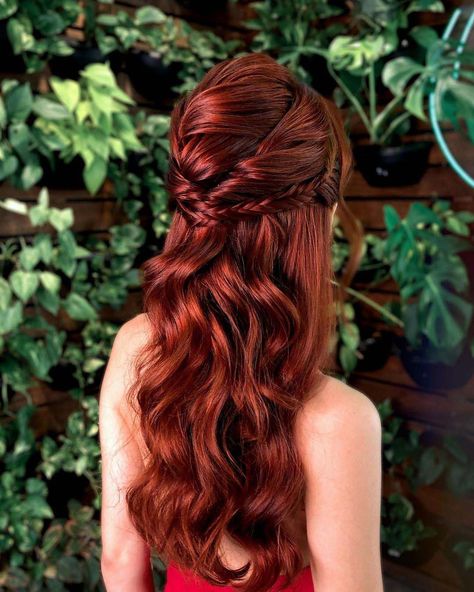 Persephone Hairstyle, Viking Wedding Hairstyles, Red Hair Brides, Half French Braids, Wedding Braids, Viking Wedding, Viking Hair, Long Red Hair, Fantasy Hair