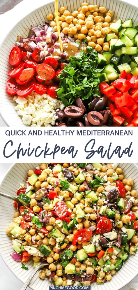 Mediterranean Chickpea, Mediterranean Chickpea Salad, Easy Mediterranean Diet Recipes, One Pot Dinners, Pinch Me, Summer Salad Recipes, Chickpea Salad, Mediterranean Diet Recipes, Healthy Side Dishes