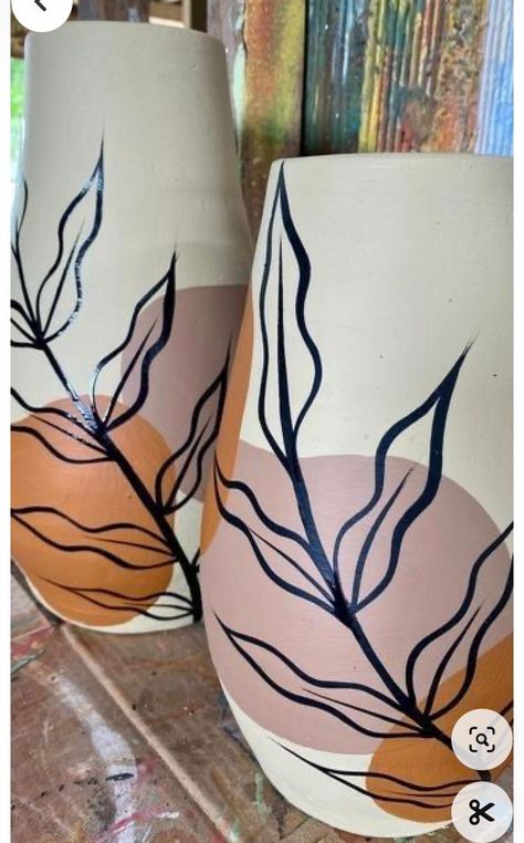 Pottery Painting Vase Ideas, Pottery Painting Ideas, Art Deco Curtains, Diy Pottery Painting, Flower Pot Art, Painted Pots Diy, Boho Painting, Diy Wall Art Decor, Pottery Painting Designs