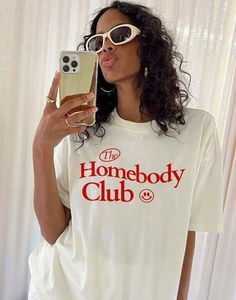 Homebody Aesthetic, Homebody Club, Sarcastic Clothing, Trendy Shirt Designs, Streetwear Shirts, Aesthetic Shirt, Popular Shirt, Aesthetic Moodboard, Shirt Design Inspiration