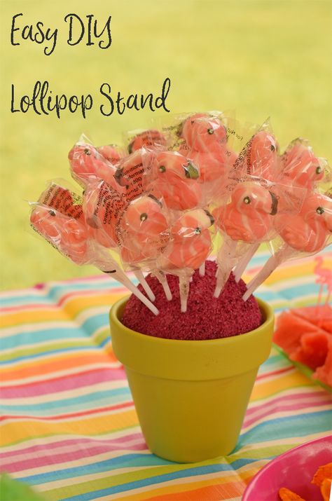 Sucker Stand Diy, Sucker Holder Display, Sucker Display Diy, Sucker Display Ideas, Lollipop Display Ideas, Lollipop Stand Diy, Ninja Themed Birthday Party, Diy Lollipop, Pico Dulce