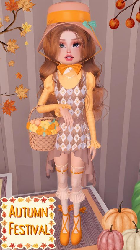 #fashion, #style, #outfitinspiration, #beauty Pumpkin Patch Outfit Dress To Impress, Dress To Impress Fall Festival Theme, Dress To Impress Pumpkin Patch, Pumpkin Patch Dress To Impress, Fall Festival Dress To Impress, Fall Festival Outfit, Orange Basket, Match Art, Vip Dress