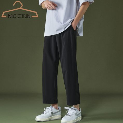 Korean Wide Leg Pants, Streetwear Korean, Mens Pants Fashion, Street Outfit, Y2k Streetwear, Mens Pants Casual, New Man, Men's Casual, Cropped Pants