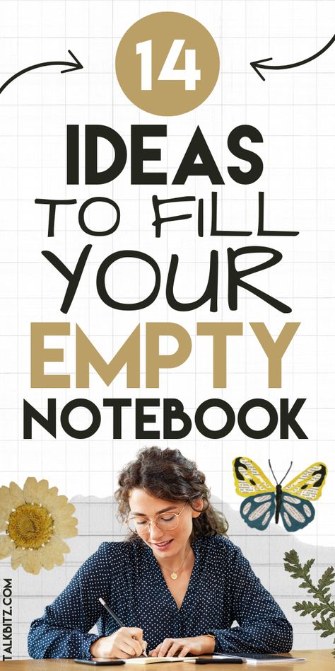 In this blog post, you’ll find 14 creative ideas to fill those empty notebook pages! Read the full post to get started! Empty Notebook Ideas, Vision Board Journal, Empty Notebook, Notebook Pages, List Notebook, Pinterest Business Account, Memory Journal, Notebook Ideas, Journal Writing Prompts