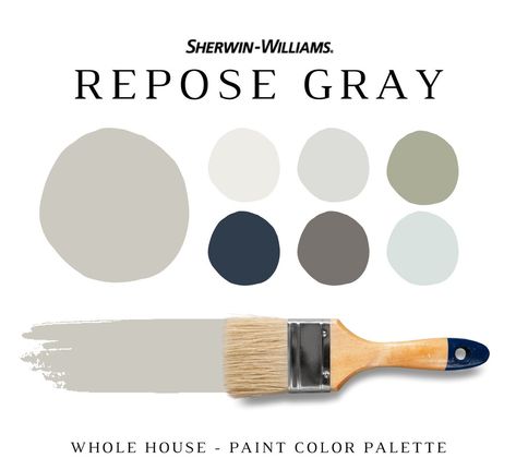 Sherwin Williams REPOSE GRAY Paint Color Palette Interior - Etsy Sherwin Williams Grey, Paint Sheen Guide, Paint Pallette, Material Color Palette, Sherwin Williams Color Palette, Sherwin Williams Alabaster, Sherwin Williams White, Balanced Beige, Shoji White