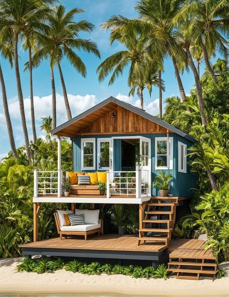 Tiny Beach House, Small Beach Houses, Bamboo House Design, A Small House, Tiny House Inspiration, Beach Cabin, Rest House, House Cabin, Tiny House Floor Plans